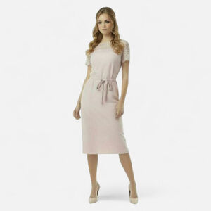 Victor Costa Vintage Blush Pink Lace Detail Belted Dress